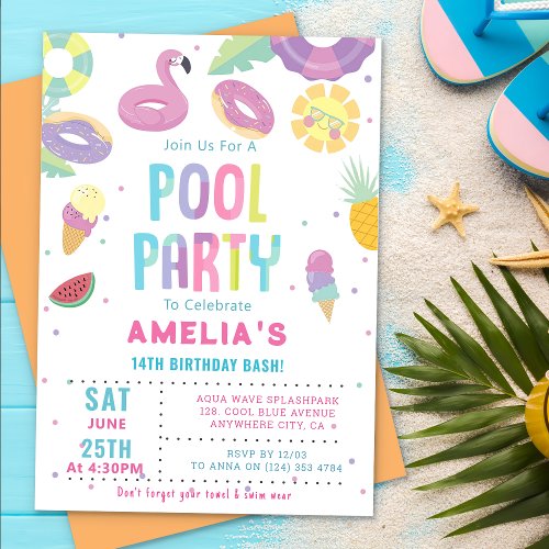 Fun Summer Pool Birthday Party Invitation