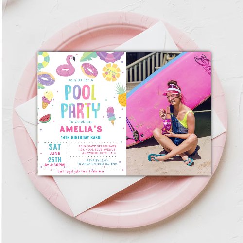 Fun Summer Pool Birthday Party Photo Invitation