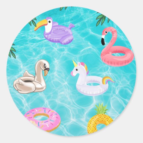 Fun Summer Pool Party Classic Round Sticker