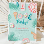 Fun summer pool party script watercolor Sweet 16  Invitation<br><div class="desc">Pool party, anyone? 🌊🎉 Dive into summer with our Sweet 16 invitations featuring a watercolor design and playful pool elements illustration. Make a splash with your guests and create memories that will last a lifetime! ☀️💦 Featuring pool elements watercolor illustration, fun balloon and pool script made of floaters, the pool...</div>