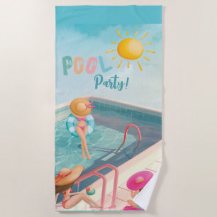 Fun Summer Pool Party Watercolor Sweet 16 Beach Towel