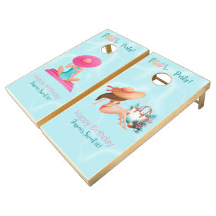 Fun Summer Pool Party Watercolor Sweet 16 Cornhole Set