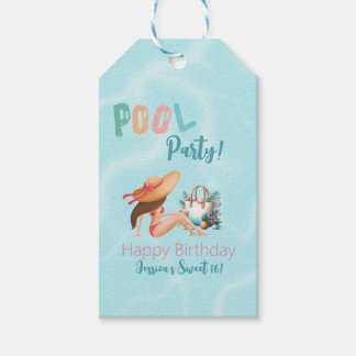 Fun Summer Pool Party Watercolor Sweet 16 Gift Tags
