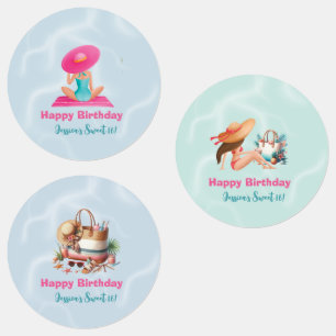 Fun Summer Pool Party Watercolor Sweet 16 Labels