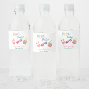 Fun Summer Pool Party Watercolor Sweet 16 Water Bottle Label