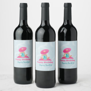 Fun Summer Pool Party Watercolor Sweet 16 Wine Label
