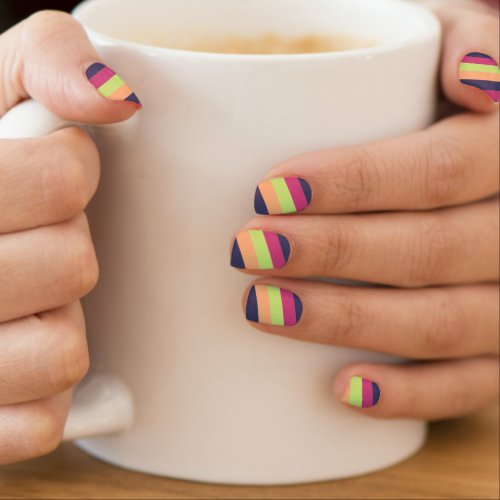 Fun Summer Stripes Navy Peach Lime  Raspberry Minx Nail Art