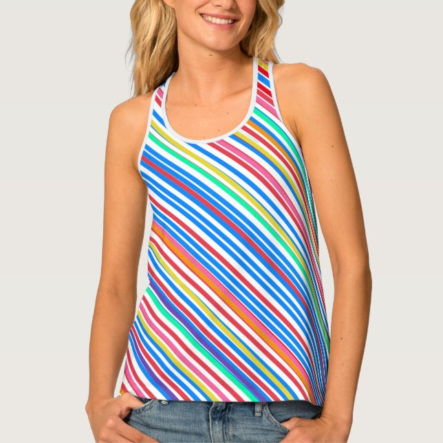 Fun Summer Stripes Red Blue Pink Green  Tank Top (Front)