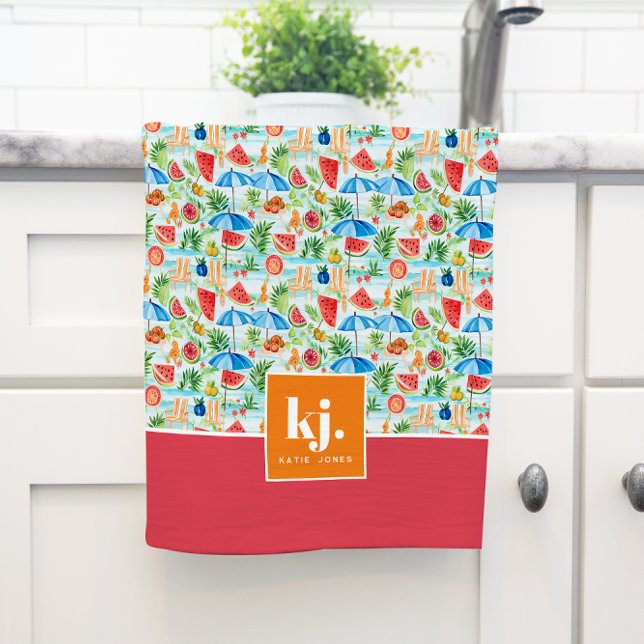 Fun Summer Stylish Monogram Kitchen Towel (Creator Uploaded)
