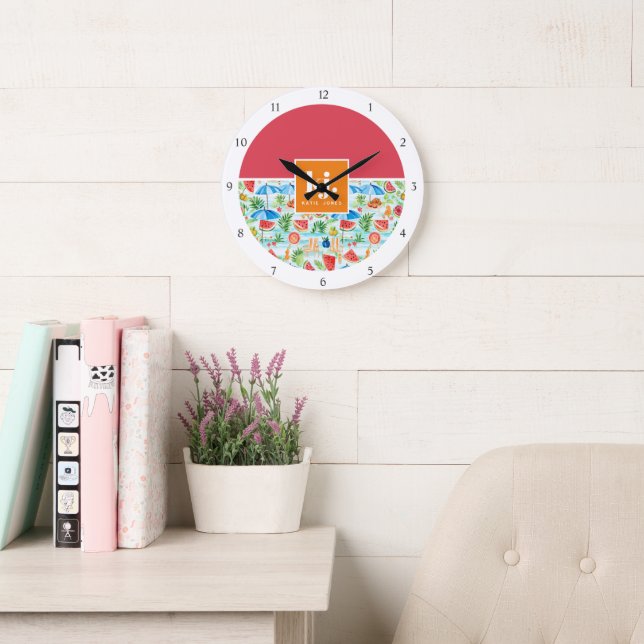 Fun Summer Stylish Monogram Large Clock (Reading Room)