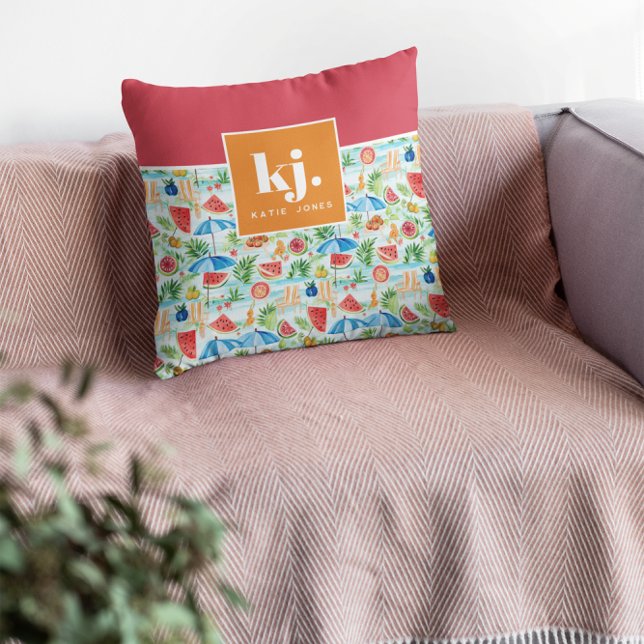 Fun Summer Stylish Monogram Throw Pillow (Creator Uploaded)