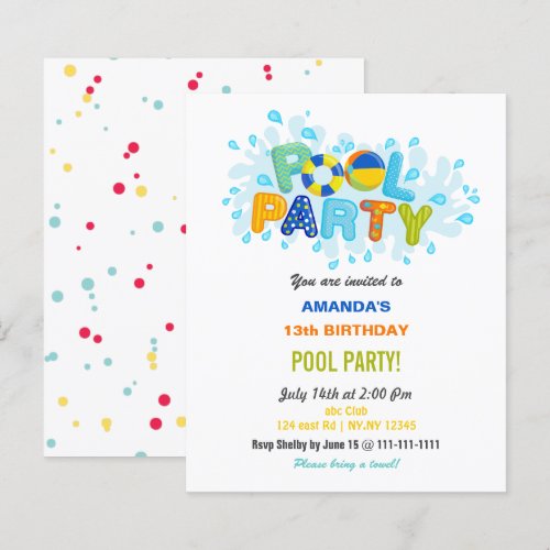 Fun Summer Swimming Pool Party Birthday 