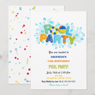 Fun Summer Swimming Pool Party Birthday  Invitation