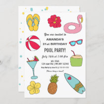 Fun Summer Swimming Pool Party Birthday  Invitation