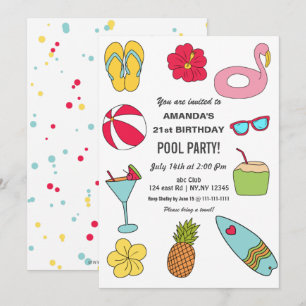 Fun Summer Swimming Pool Party Birthday  Invitation