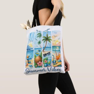 FUN SUMMER THEMED BRUSHSTROKE SCENES TOTE BAG