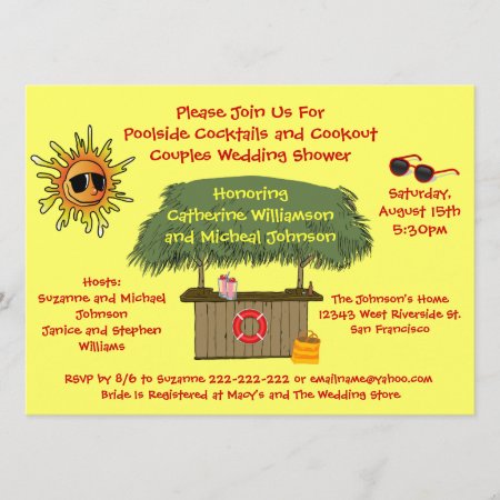 Fun Summer Tiki Hut Cookout Couples Bridal Shower Invitation