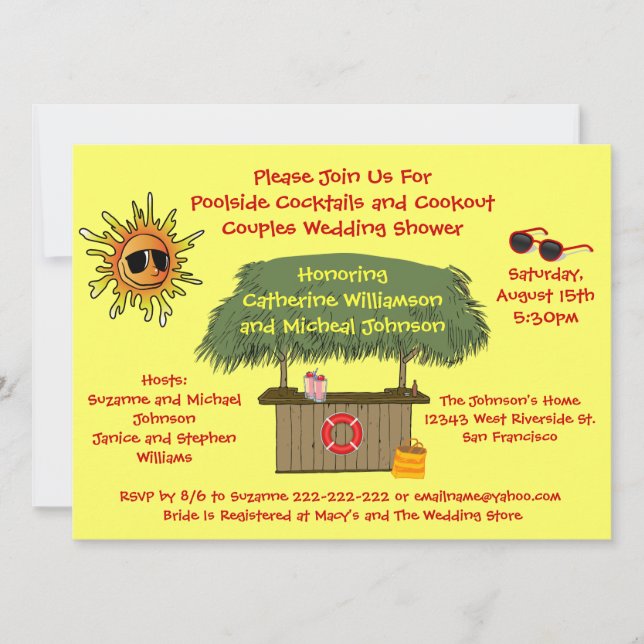 Fun Summer Tiki Hut Cookout Couples Bridal Shower Invitation (Front)