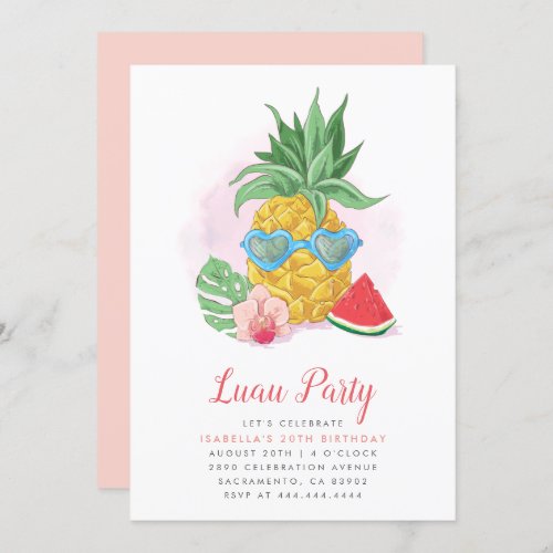 Fun Summer Tropical Pineapple Luau Party Birthday Invitation