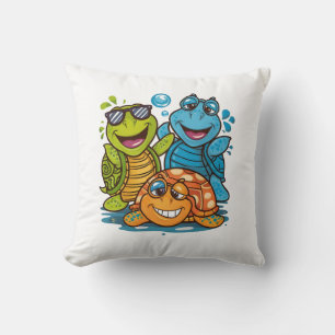 Fun Summer Turtles Squad Kids Beach Design Throw Pillow