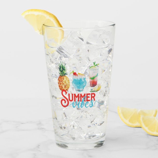 Fun Summer Vibes Colorful Watercolor Cocktails  Glass (Front Ice)