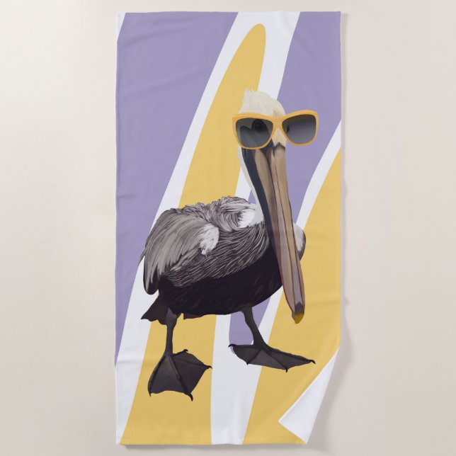 Fun Summer Vibes Pelican Bird Beach Towel (Front)