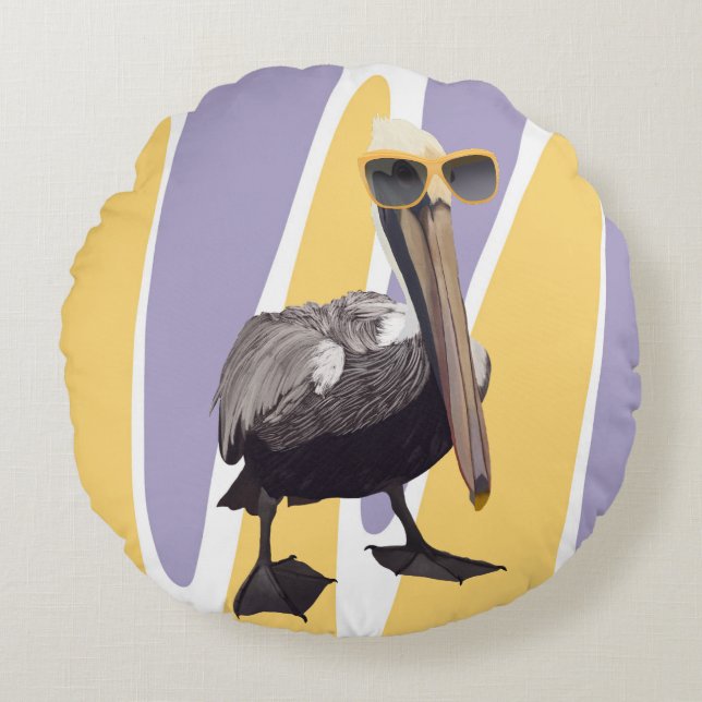 Fun Summer Vibes Pelican Bird Round Pillow (Front)