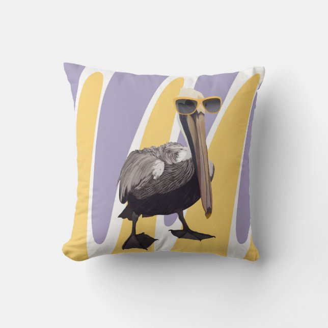 Fun Summer Vibes Pelican Bird Throw Pillow (Front)