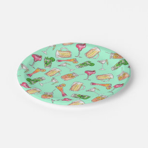 Fun Summer Watercolor Painted Mixed Drinks Pattern Paper Plates