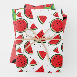 Fun Summer Watercolor Watermelon Fruit Red Green Wrapping Paper Sheets