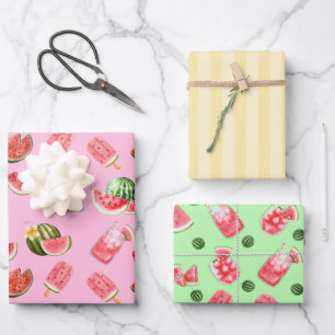 Fun Summer Watermelon Drinks and Popsicles  Wrapping Paper Sheets