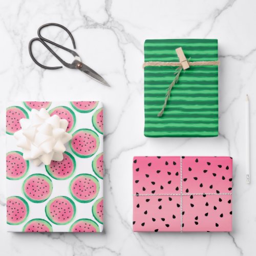 Fun Summer Watermelon Pink Green Fruit Wrapping Paper Sheets