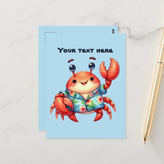 Fun Summertime customizable beach crab Postcard (Front/Back In Situ)
