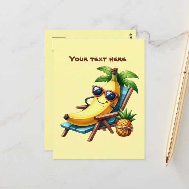 Fun Summertime customizable beach sloth banana Postcard (Front/Back In Situ)