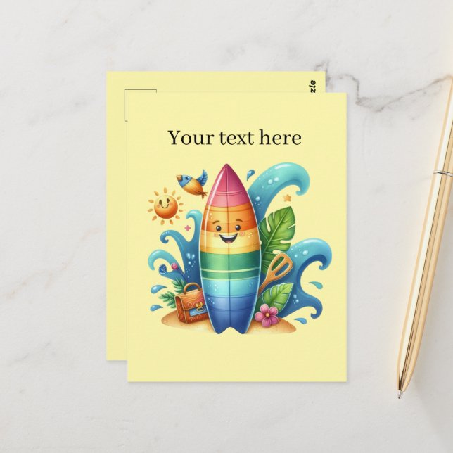 Fun Summertime customizable beach surfboard  Postcard (Front/Back In Situ)