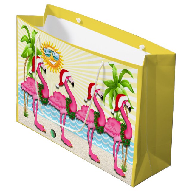 Fun Sun and Pink Flamingo #holidayZ Tote Large Gift Bag (Front Angled)