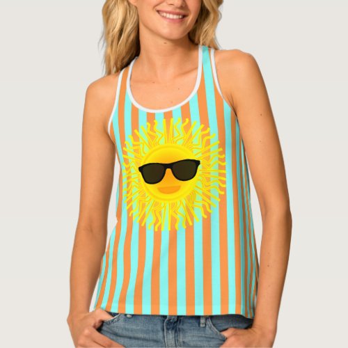 Fun Sun Dark Sunglasses Bold Aqua  Orange Stripes Tank Top
