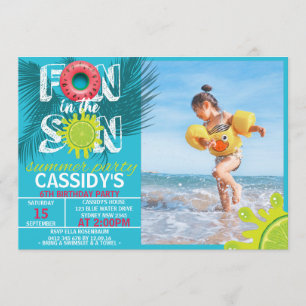 Fun Sun Summer Photo Birthday Invitation