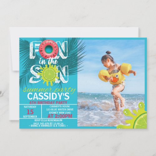 Fun Sun Summer Photo Birthday Invitation