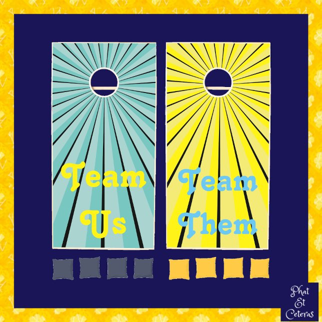 Fun Sun Teal, Yellow Personalized Cornhole Set (Creator Uploaded)