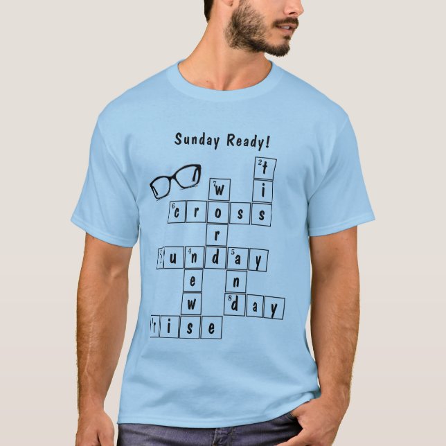 Fun "Sunday Ready!" Crossword Sunglasses Art T-Shirt (Front)
