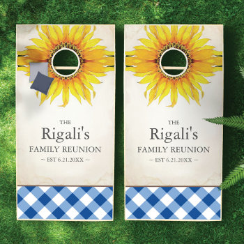 Fun Sunflower And Blue Gingham Family Cornhole Set by VGInvites at Zazzle