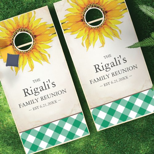 Fun Sunflower and Green Gingham Family Cornhole Set