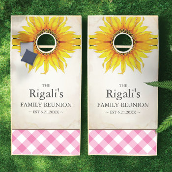 Fun Sunflower And Pink Gingham Family Cornhole Set by VGInvites at Zazzle