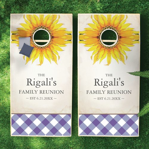 Fun Sunflower and Purple Gingham Family Cornhole Set