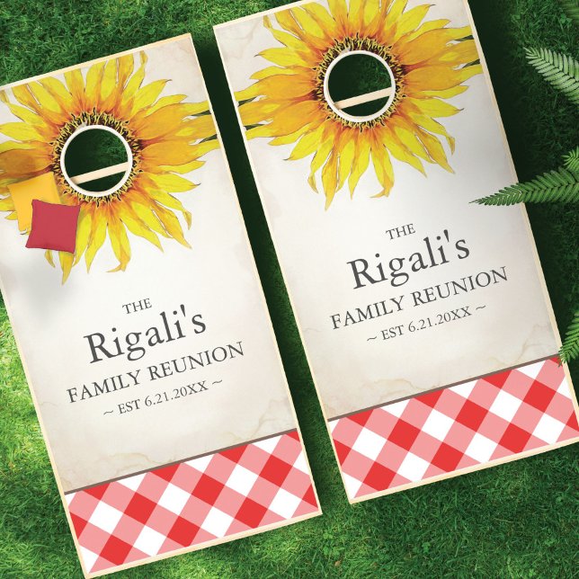 Fun Sunflower & Gingham Family Reunion Activities Cornhole Set (Creator Uploaded)