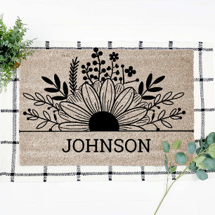 Fun Sunflower Summer Personalized Coir Fiber Doormat