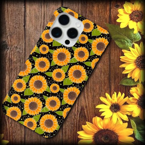 Fun Sunflower Yellow Black Pattern  iPhone 15 Pro Max Case