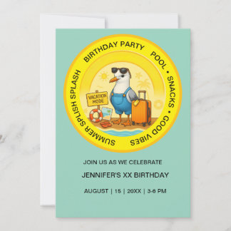 fun sunny destination seagull beach birthday invitation