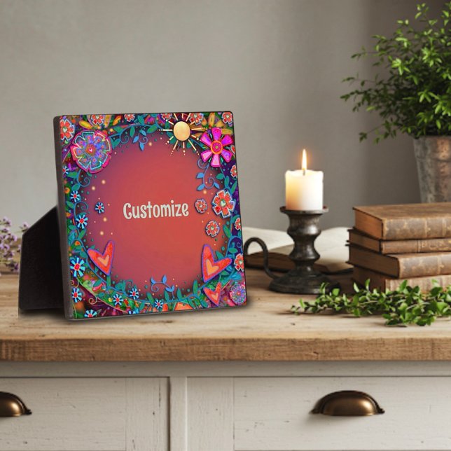 Fun Sunshine Floral Heart Whimsical Personalized  Plaque (Creator Uploaded)